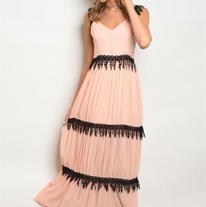 Blush/Black crochet maxi gown
